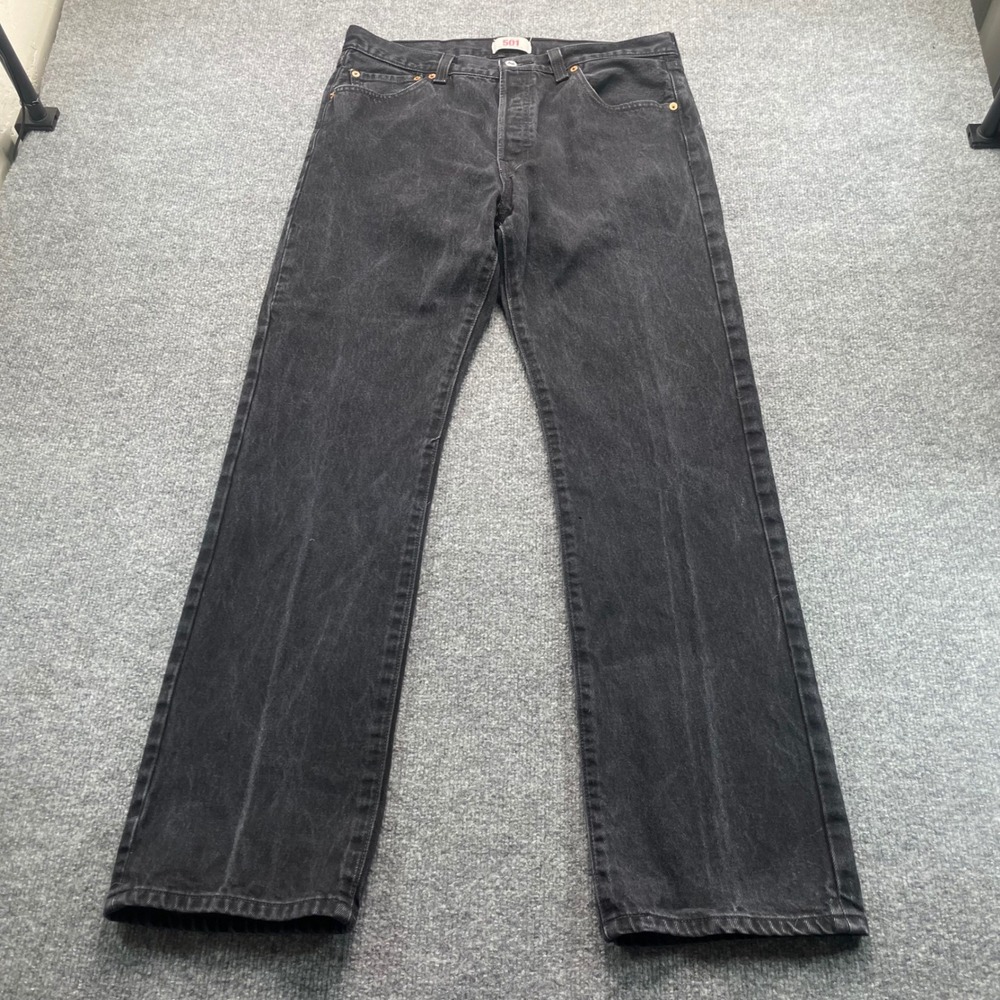 Levis Jeans Men's 36x34 Black 501 Straight Leg Button Fly